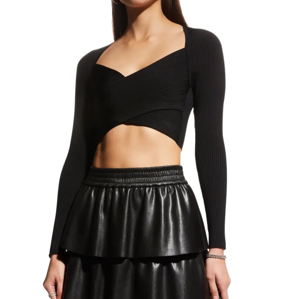 Alice & Olivia Annis Cross Twist Cropped Top Size XS Black